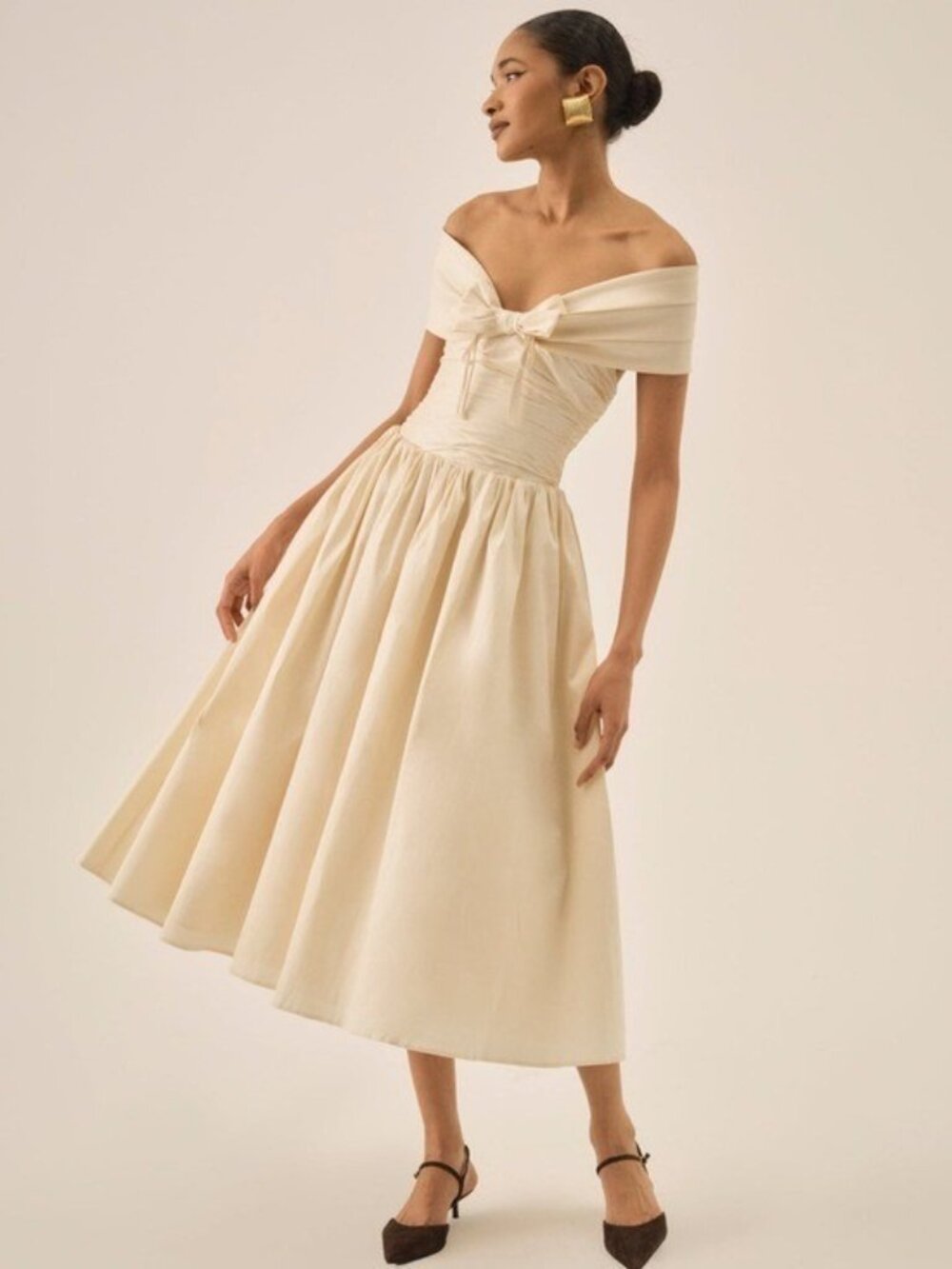 $349 NWT For Love And Lemons "Emalie" Off‑Shoulder Midi Dress in Cream Sz XS